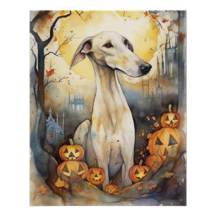 Halloween Greyhound mit Pumpkins Beängstigend Poster