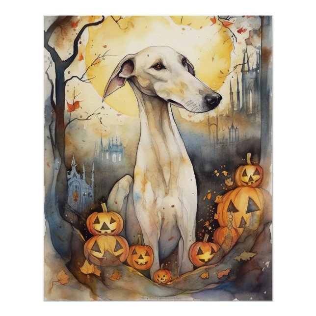 Halloween Greyhound mit Pumpkins Beängstigend Poster (Vorderseite)