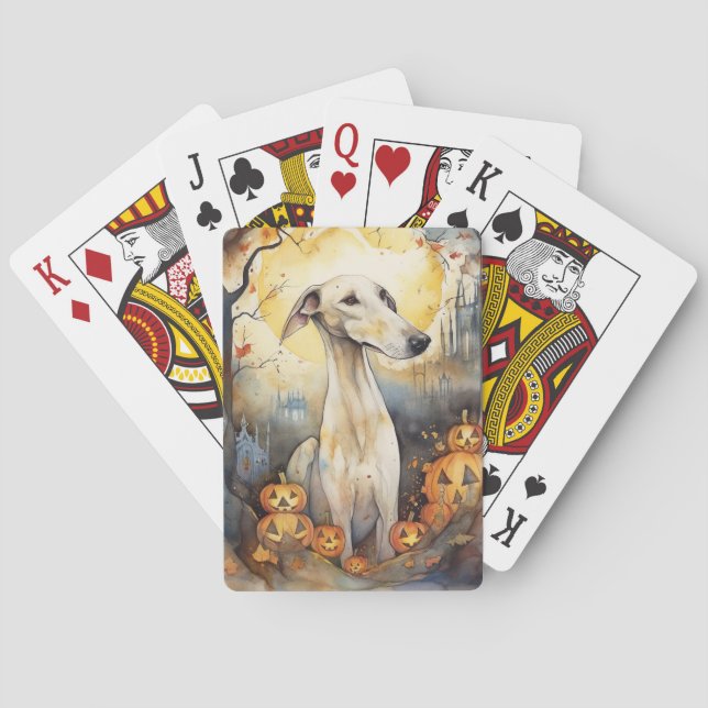 Halloween Greyhound mit Pumpkins Beängstigend Spielkarten (Rückseite)