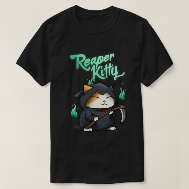 Halloween Grim Sensenmann Kitty T-Shirt (Design vorne)
