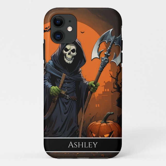 Halloween Grim Sensenmann Personalisiert Case-Mate iPhone Hülle (Rückseite)