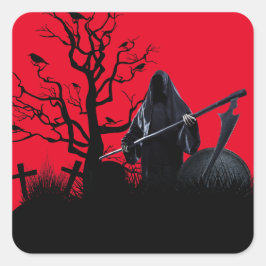 Halloween Grim Sensenmann Red Night Quadratischer Aufkleber
