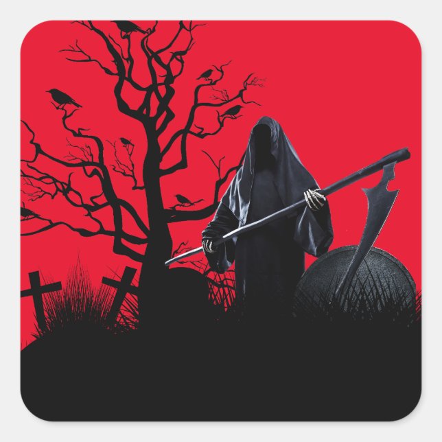 Halloween Grim Sensenmann Red Night Quadratischer Aufkleber (Vorderseite)