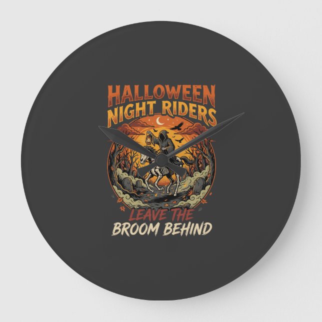 Halloween Grimmiger Reiter Escape Große Wanduhr (Vorderseite)
