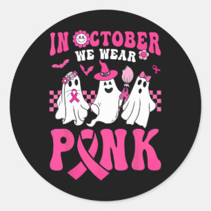 Halloween Groovy Wear Pink Breast Cancer Warrior C Runder Aufkleber