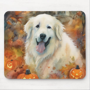 Halloween Große Pyrenäen mit Pumpkins Beängstigend Mousepad