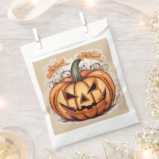 Halloween: Großer Kürbis -  Geschenktütchen (Ausgeschnitten)