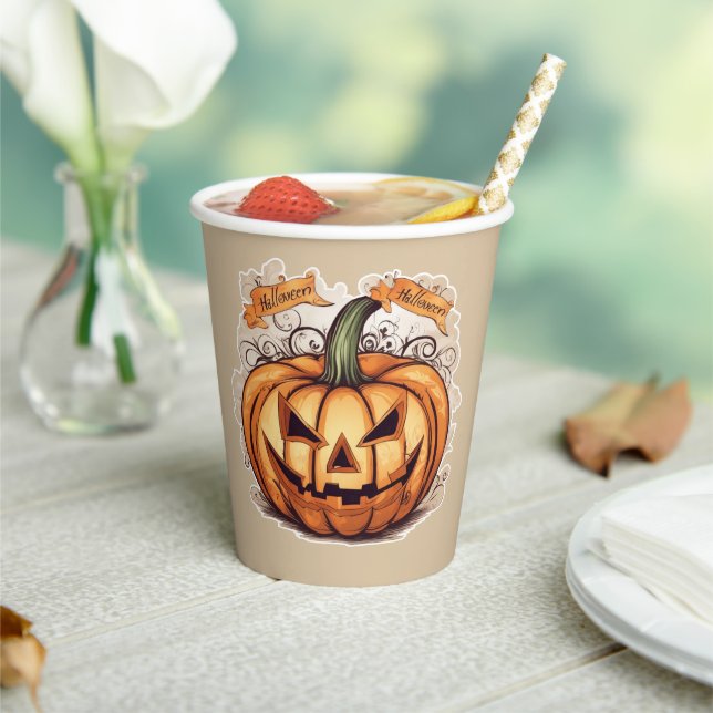 Halloween: Großer Kürbis -  Pappbecher (In Situ)