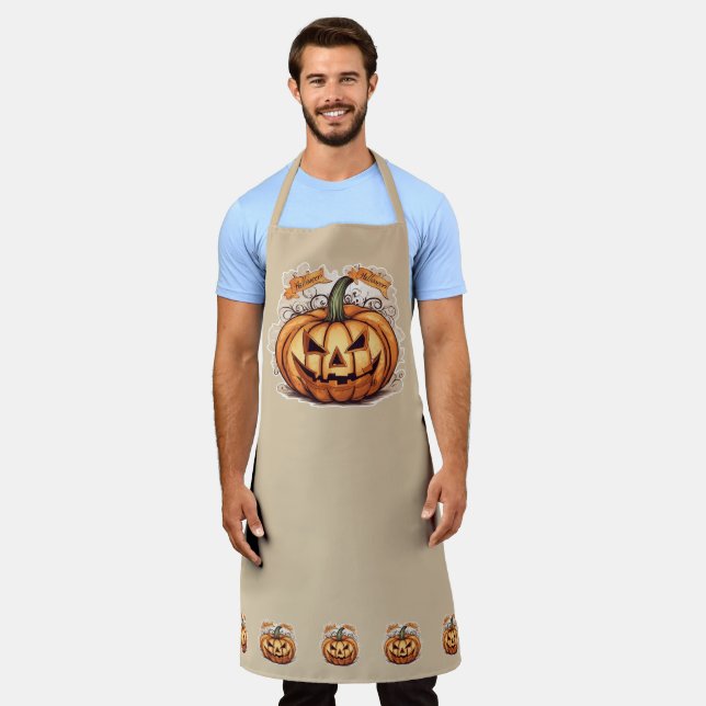 Halloween: Großer Kürbis -  Schürze (Getragen)