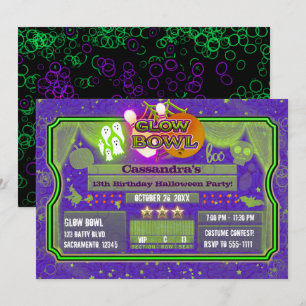 Halloween Grün & Violett GLOW BOWL Geburtstagsfeie Einladung