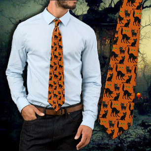 Halloween Grüne Augen Katzen Orange Krawatte