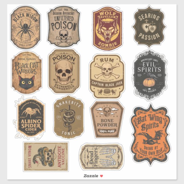 Halloween Gruppe von 14 Zaubertrank Flasche Aufkleber (Blatt)