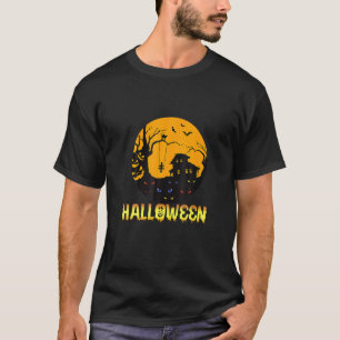 Halloween Grusel altes Haus Gruselige schwarze Kat T-Shirt