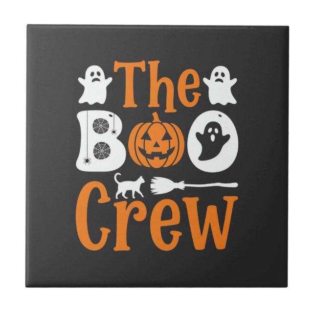 Halloween Grusel Crew Geist Kürbis Katze Design Fliese (Vorderseite)