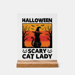 Halloween Grusel Katzen Dame Vintage Gravur Shirt  Acrylschild