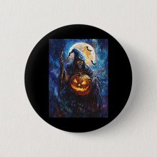 Halloween Grusel-Kürbis-Design Gruseliger Sensenma Button