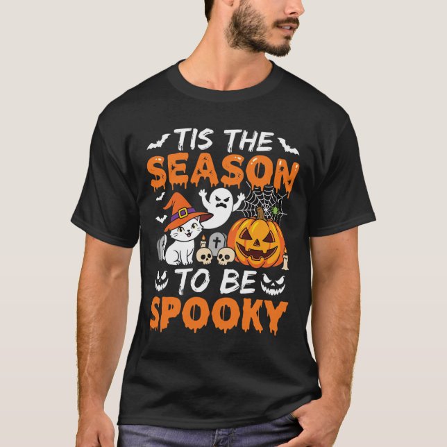 Halloween Grusel-Saison Katze Geist Kürbis T-Shirt (Vorderseite)