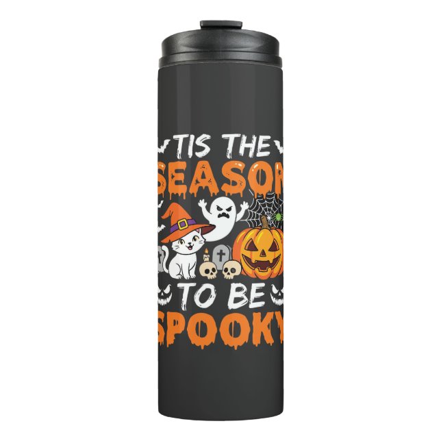 Halloween Grusel-Saison Katze Geist Kürbis Thermosbecher (Vorderseite)