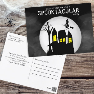 Halloween Grusel-Spektakel Spukhaus Hexe Postkarte
