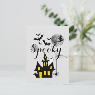 Halloween Grusel-Spinne Fledermäuse Hexe Spukhaus Postkarte