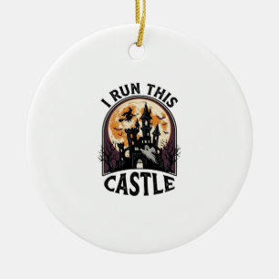 Halloween Gruselburg Hexe Mond Vintage-Shirt_ Keramik Ornament