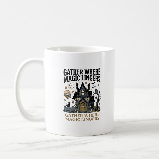 Halloween Gruselhäuschen-Treffen Kaffeetasse (Links)