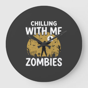 Halloween Gruselig Mit Mir Zombies Vintage Grafik Große Wanduhr