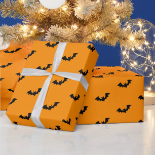 Halloween Gruselig Schwarz und orange Fledermäuse  Geschenkpapier