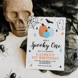 Halloween Gruselige Eins 1. Geburtstag Blaue Kürbi Einladung
