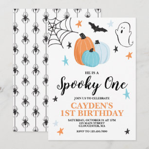 Halloween Gruselige Eins 1. Geburtstag Blaue Kürbi Einladung
