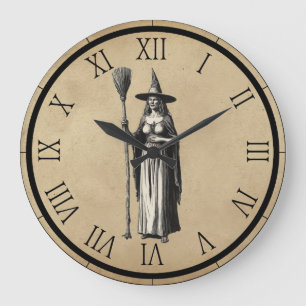 Halloween Gruselige Hexe bei Vollmond Große Wanduhr