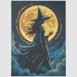 Halloween Gruselige Hexe bei Vollmond Seidenpapier