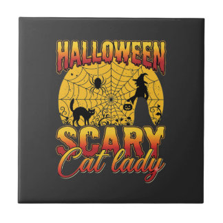 Halloween Gruselige Katzenlady Hexe Spinnennetz Fliese