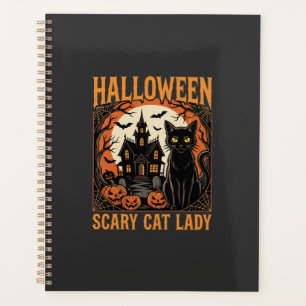 Halloween Gruselige Katzenlady Retro-Design Planer