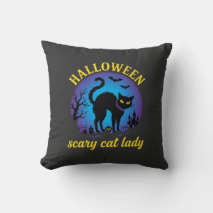 Halloween Gruselige Katzenlady Schwarze Katze Kissen