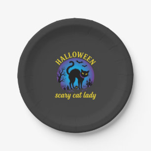 Halloween Gruselige Katzenlady Schwarze Katze Pappteller