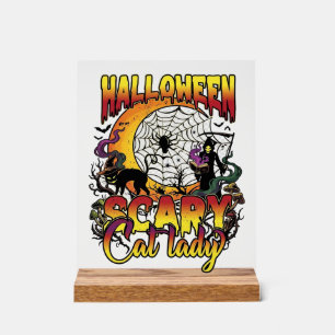 Halloween Gruselige Katzenlady Sensenmann Mond Mag Acrylschild