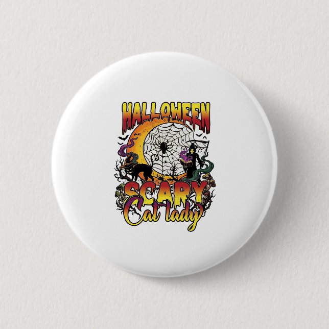 Halloween Gruselige Katzenlady Sensenmann Mond Mag Button (Vorderseite)