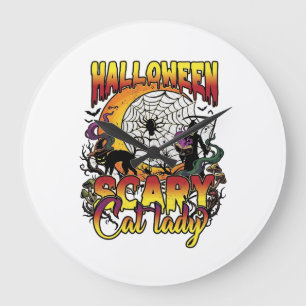 Halloween Gruselige Katzenlady Sensenmann Mond Mag Große Wanduhr