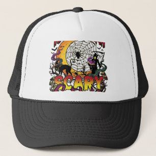 Halloween Gruselige Katzenlady Sensenmann Mond Mag Truckerkappe