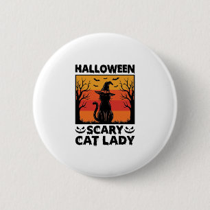 Halloween Gruselige Katzenlady Vintage Gravur Shir Button