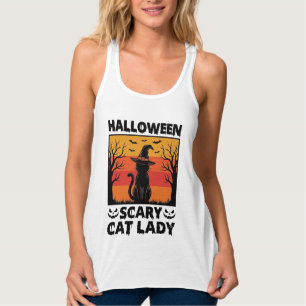 Halloween Gruselige Katzenlady Vintage Gravur Shir Tank Top