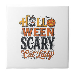 Halloween Gruselige Katzenlady Vintage-Katzen-Shir Fliese