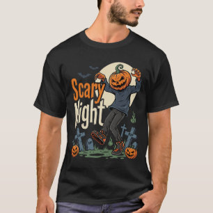 Halloween Gruselige Nacht Kürbis Friedhof Vektor T-Shirt