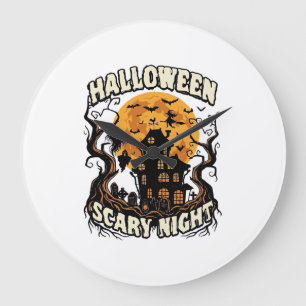 Halloween Gruselige Nacht Spukhaus Vollmond Hexe Große Wanduhr