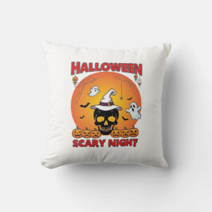 Halloween Gruselige Nacht Totenkopf Hexenhut Kürbi Kissen
