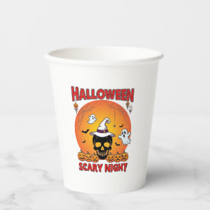 Halloween Gruselige Nacht Totenkopf Hexenhut Kürbi Pappbecher