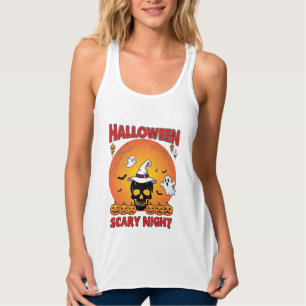 Halloween Gruselige Nacht Totenkopf Hexenhut Kürbi Tank Top