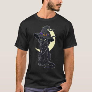 Halloween Gruselige Schwarze Katze Mit Hexenhut T-Shirt
