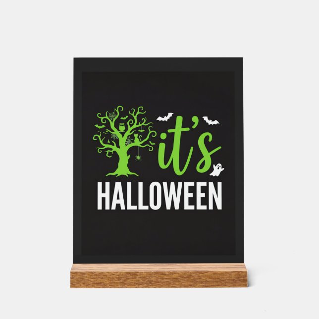 Halloween Gruseliger Baum Fledermäuse Vektor Desig Acrylschild (Vorderseite)